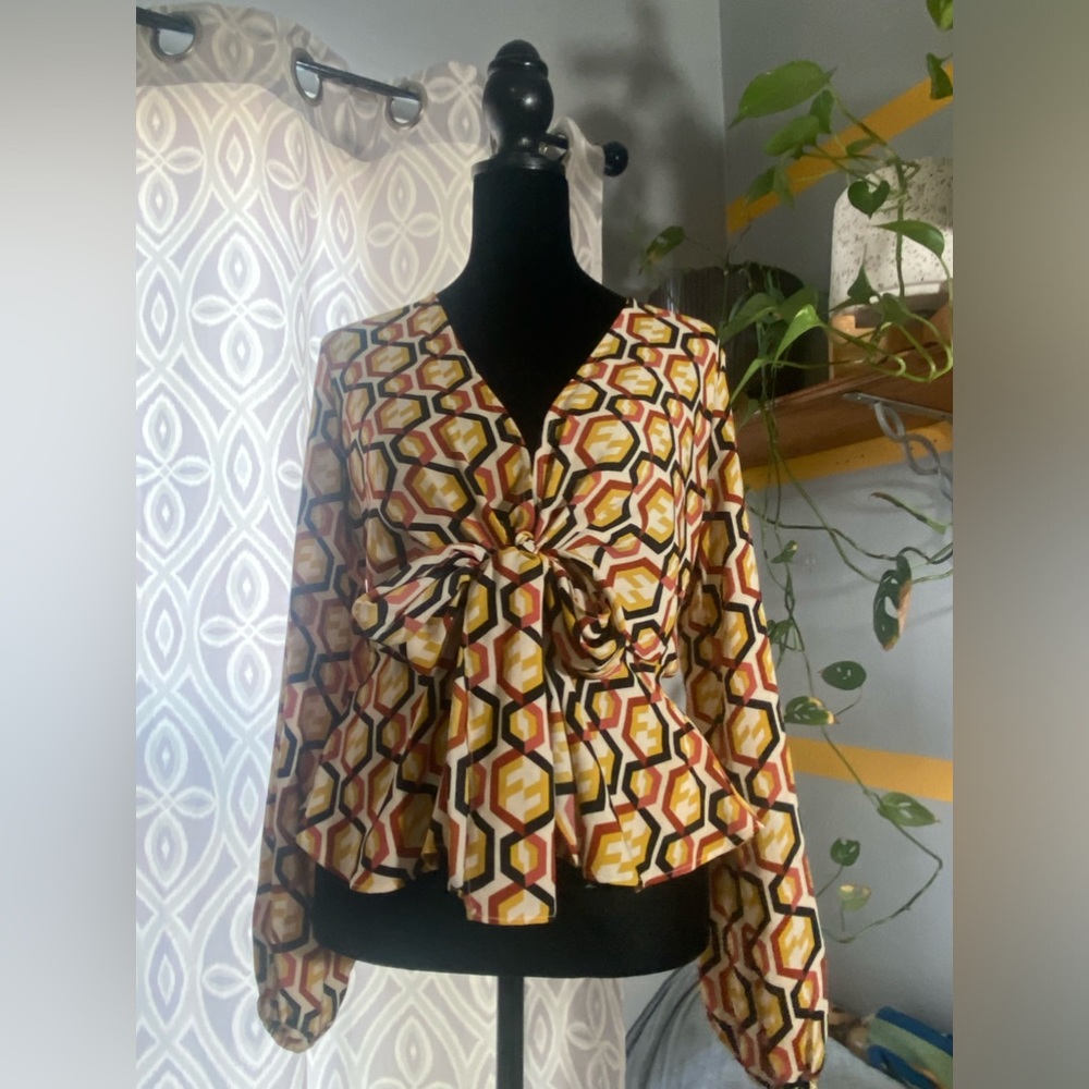 Classy Funky Shirt, adjustable knot/bow in the front of shirt, open back